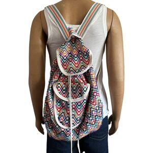 Vintage Mexican Artisan Woven Drawstring Backpack